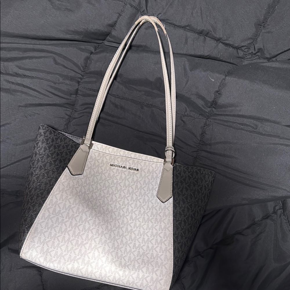 Michael Kors Black and Gray Tote Bag with Monogram Print